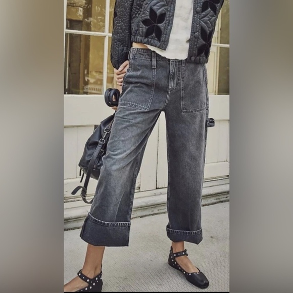 Free People  We The Free Denim Jeans Jean Major Leagues VTG Black Mid-Rise Boho